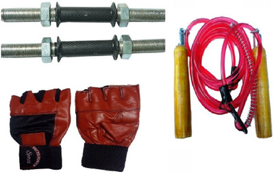 

FACTO POWER ZINC DUMBELL RODS, LEATHER MATERIAL, RED COLOR, GYM GLOVES AND WOODEN HANDLE RED COLOR SKIPPING ROPE Gym & Fitness Kit