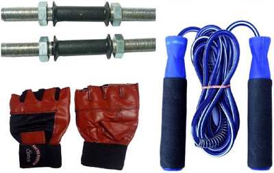 

FACTO POWER ZINC DUMBELL RODS, LEATHER MATERIAL, RED COLOR, GYM GLOVES AND BEARING BLUE COLOR SKIPPING ROPE Gym & Fitness Kit
