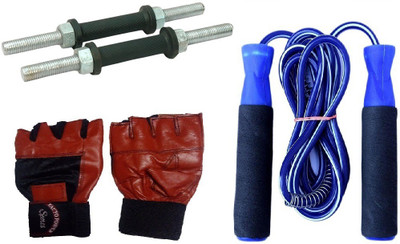 

FACTO POWER NICKLE DUMBELL RODS, LEATHER MATERIAL, RED COLOR, GYM GLOVES AND BEARING BLUE COLOR SKIPPING ROPE Gym & Fitness Kit