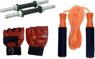 

FACTO POWER NICKLE DUMBELL RODS, LEATHER MATERIAL, RED COLOR, GYM GLOVES AND BEARING ORANGE COLOR SKIPPING ROPE Gym & Fitness Kit