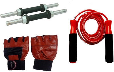 

FACTO POWER NICKLE DUMBELL RODS, LEATHER MATERIAL, RED COLOR, GYM GLOVES AND BEARING RED COLOR SKIPPING ROPE Gym & Fitness Kit