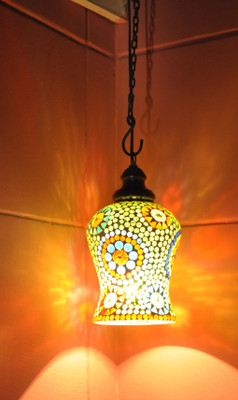 59% OFF on Lal Haveli Home Decorative Light Pendant Ceiling Lamp Green Glass Hanging Lantern(17.78 cm X 12.8 cm, Pack of 1)