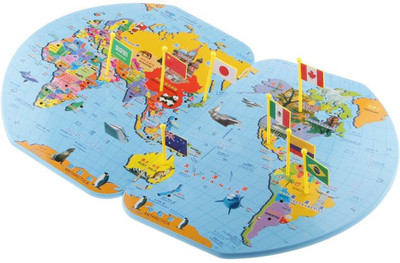 

Trinkets & More - Wooden World Map with 36 Flags | Puzzle Teach Geography | Educational Toys Kids 4+ Years(Multicolor)