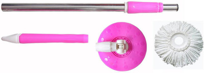 

bajrang Mop 360° spin Cleaning stainless steel Rod Set(Pink)+01 Refill Mop Set