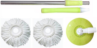 

bajrang Mop 360° spin Cleaning stainless steel Rod Set (Green)+02 Refill Mop Set
