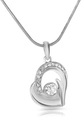 OVIYA Oviya Rhodium Plated Bejeweled Pendant of Brass Alloy with Crystal Rhodium Crystal Alloy, Brass Pendant Set