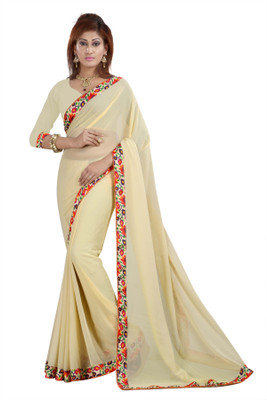 

Gunjan Creations Solid Fashion Chiffon Saree(Beige), Chiku
