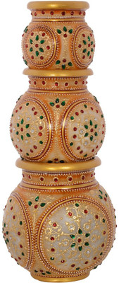 

eCraftIndia Royal set of 3 Marble Pots Decorative Showpiece - 37.5 cm(Marble, Gold)