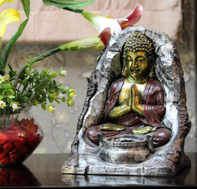 

eCraftIndia Handcrafted Namaste Buddha Tea Light Holder Decorative Decorative Showpiece - 22.5 cm(Polyresin, Multicolor)