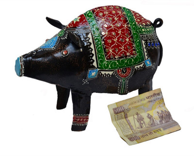 

eCraftIndia Iron Piggy Coin Bank Decorative Showpiece - 15 cm(Iron, Multicolor)