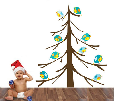 Asmi Collections 90 cm Birds on a Christmas Tree Removable Sticker(Pack of 1)
