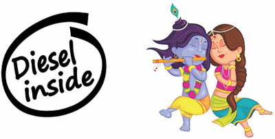 Asmi Collections 13 cm Diesel Inside and Radha Krishna Removable Sticker(Pack of 1)