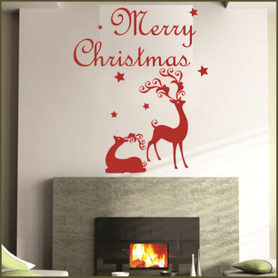 Asmi Collections 100 cm Merry Christmas and Reindeer Removable Sticker(Pack of 1)