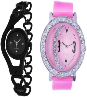 Gopal retail Black Chain Fancy And Diamond Studded Pink Girl Watch Watch  - For Women   Watches  (Gopal Retail)
