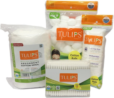 

Tulips Combo Pack of Cotton White Balls,Buds, Pads and Cotton Rolls(4 Units)