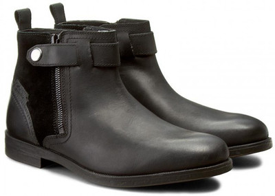 

Clarks Brocton Mid Black Leather Boots For Men(Black