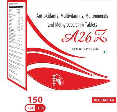 

A26Z A to Z Veg Multivitamin Formula | Multivitamins + Multiminerals + Antioxidant + Methylcobalamin (Vitamin B12) Tablets(150 No)