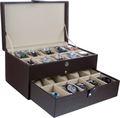 Ayesha Leather Works Faux Leather Watch Box(Brown, Holds 20 Watches)   Watches  (Ayesha Leather Works)