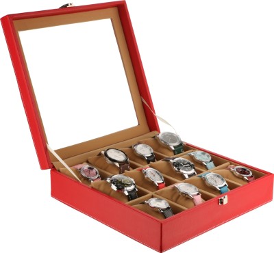 Ayesha Leather Works Faux Leather Watch Box(Red, Holds 12 Watches)   Watches  (Ayesha Leather Works)