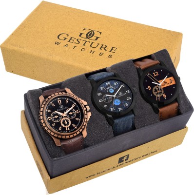 Gesture Beautiful Combo of 3 Stylish Creative Analog Watch  - For Men   Watches  (Gesture)