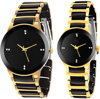 SPINOZA Black golden men and women copuple combo Watch  - For Men & Women   Watches  (SPINOZA)