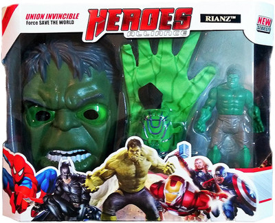 

RIANZ Avengers 3 in 1 Gift-set 1 Disk Throwing Glove + 1 Mask + 1 Action Figure (HULK)(Multicolor)