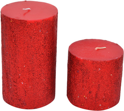 Pancikaa Wax Round Pillar Red ( 7 X 7 X 14 Pack Of 2 ) Candle(Red, Pack of 2)