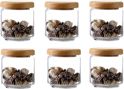 ezra Home Kitchen Containers Jar Wooden Lid, 6 Piece Spice Set(Wooden, Glass)
