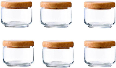 EZRA Tea Sugar Home Kitchen Containers Jar Wooden Lid 6 Piece Spice Set(Wooden, Glass)