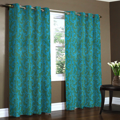 71% OFF on Home Candy 212 cm (7 ft) Polyester Door Curtain (Pack Of 2)(Self Design, Green, Blue)