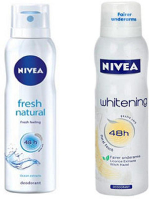 

Nivea WHITENING FLORAL DEODORANT 150ML + FRESH NATURAL 150ML Deodorant Spray - For Women(150 ml, Pack of 2)