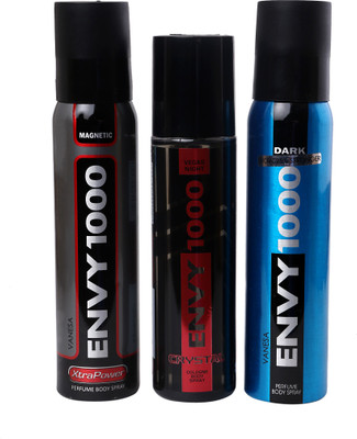 

Envy 1000 magnectic, vegas night, dark Perfume Body Spray - For Men & Women(390 ml, Pack of 3)