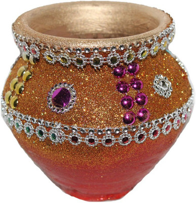

Sarvsiddhi Terracotta Decorative Karwa for Karwa Chauth Terracotta Table Diya(Height: 13 inch)