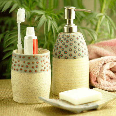 

ExclusiveLane Handcrafted & Glazed Bathroom Accessories In Ceramic Set Of 3 420 ml Soap Dispenser(White)