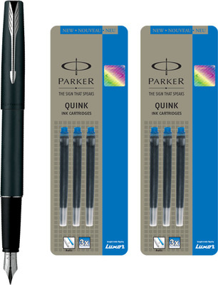 

Parker Frontier Matte Black CT Fountain Pen with 6 Blue Quink Ink Cartridge(Pack of 3)
