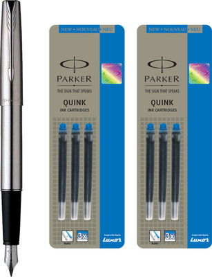 

Parker Frontier Stainless Steel CT Fountain Pen with 6 Blue Quink Ink Cartridge(Pack of 3)