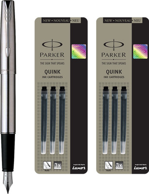 

Parker Frontier Stainless Steel CT Fountain Pen with 6 Black Quink Ink Cartridge(Pack of 3)