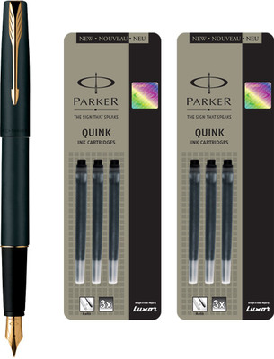 

Parker Frontier Matte Black GT Fountain Pen with 6 Black Quink Ink Cartridge(Pack of 3)