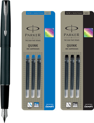 

Parker Frontier Matte Black CT Fountain Pen with 3 Blue / 3Black Quink Ink Cartridge(Pack of 3)