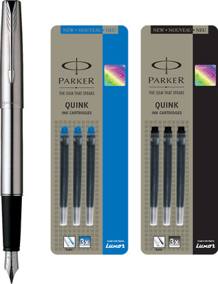 

Parker Frontier Stainless Steel CT Fountain Pen with 3 Blue / 3Black Quink Ink Cartridge(Pack of 3)