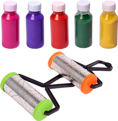 

Vardhman Rangoli roller pack of 2, + 5 Rangoli color bottle used to make border in rangoli Rangoli Stencil