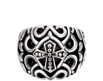 

Aaishwarya Punk Cross Engraved Alloy Ring, Silver