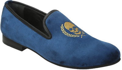 

Bare Skin Skull worth blue color velvet slip on shoe Casuals For Men(Blue
