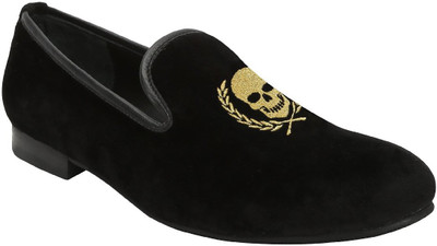 

Bare Skin Golden skull worth embroidery black slipo Casuals For Men(Black