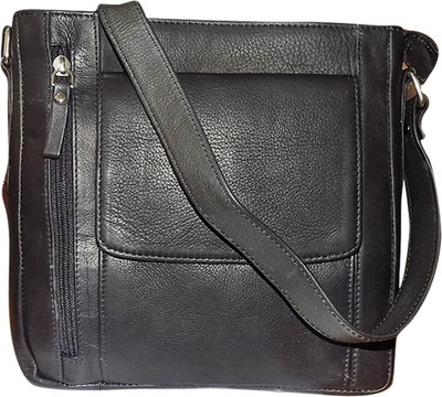 

Style 98 Men & Women Casual Black Genuine Leather Sling Bag