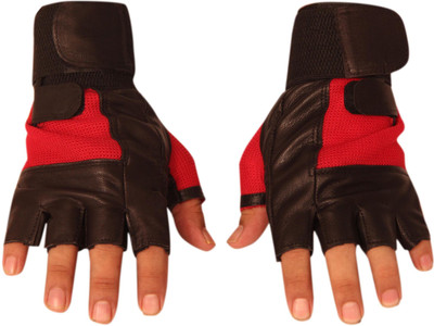 

Homeshopeez Multipurpose Leather Sports Gloves With Wrist Support Gym & Fitness Gloves (, Black, Red