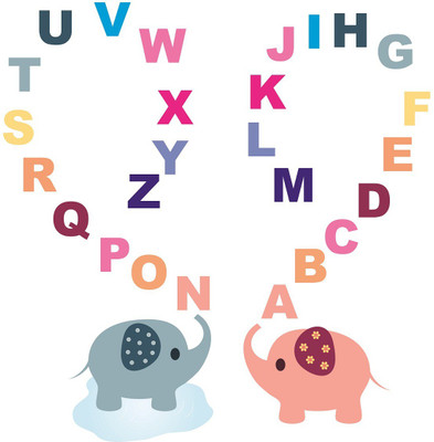 Asmi Collections 100 cm Cute Elephants with Alphabets Removable Sticker(Pack of 1)