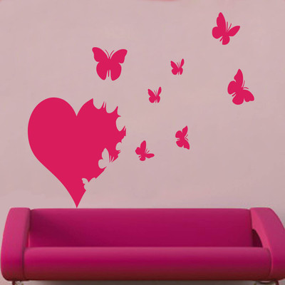 Decor Villa 121 cm Buterfly in heart Wall Decal & Sticker Removable Sticker(Pack of 1)