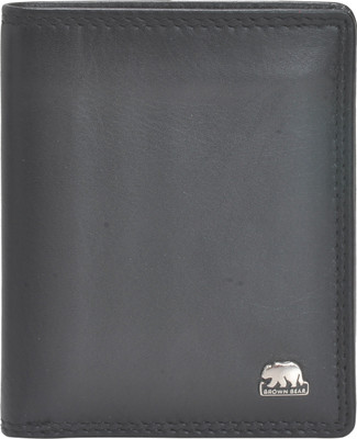 BROWN BEAR Men Black Genuine Leather Wallet(4 Card Slots)