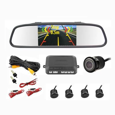 MYTVS Video Reverse Parking Sensor,Digital Rear View Mirror and Camera with Nearest Object Distance Voice Alert(1 Yr Warranty) Black LED(10.9 cm)